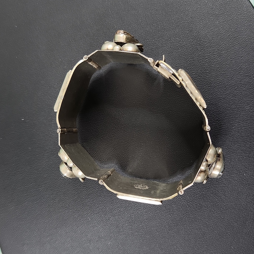 Vintage Taxco Mexico Sterling Panel Bracelet Abalone Mother of Pearl MOP - Picture 12 of 12